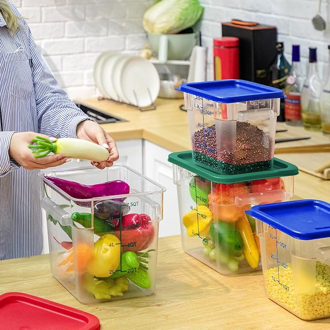 Lallisa 4 Pcs 8qt & 4qt Clear Food Storage Containers with Lids Handles and Scales, Stackable Plastic Square Food Storage Containers for Dough Proofing Baking Kitchen Restaurant(Blue, Green) - Image 4