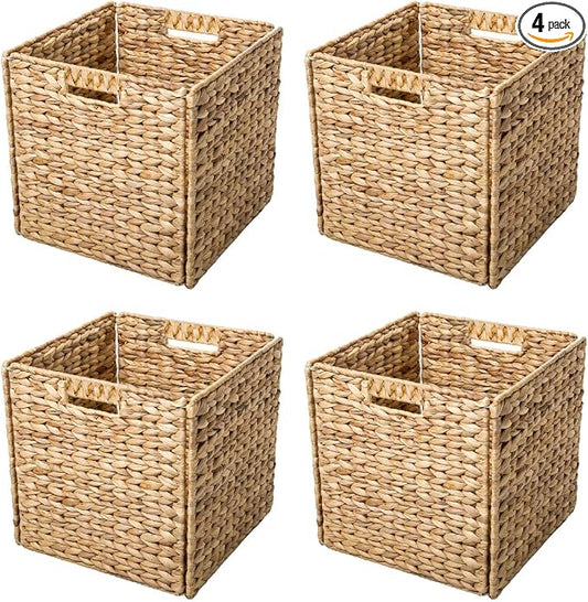 Trademark Innovations Foldable Hyacinth Storage Baskets with Iron Wire Frame (Set of 4) by Trademark+Innovations