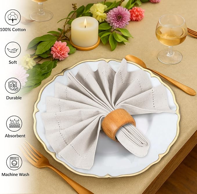 Ruvanti Cloth Napkins Set of 12, 100% Cotton High GSM 18x18 Inches, Hem Stitched Corners, Soft, Washable, Durable & Absorbent, Perfect for Parties, Christmas, Thanksgiving Dinners – Natural Color - Image 3
