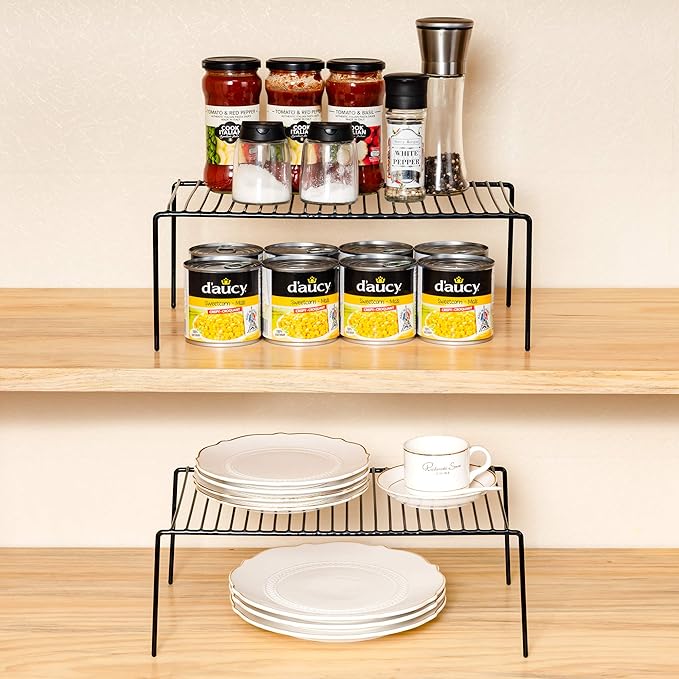 Redrubbit 6 Pack Large (15.7 x 9.4 Inch) Cabinet Storage Shelf Rack, Rustproof Kitchen Counter and Cabinet Shelf, Storage Rack Organizer for Kitchen, Fridge, Bathroom, Black - Image 5