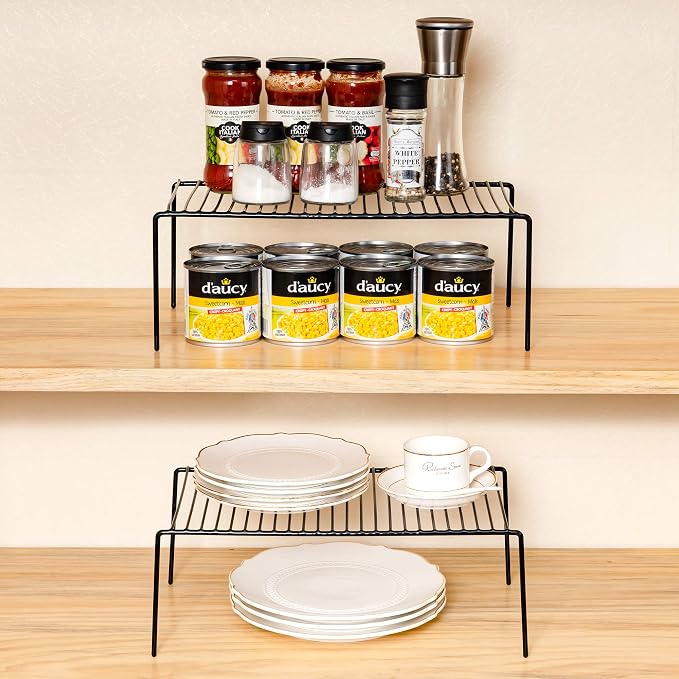 Redrubbit 4 Pack Large (15.7 x 9. 4 Inch) Cabinet Storage Shelf Rack, Rustproof Kitchen Counter and Cabinet Shelf, Storage Rack Organizer for Kitchen, Fridge, Cabinet, Bathroom, Black - Image 6