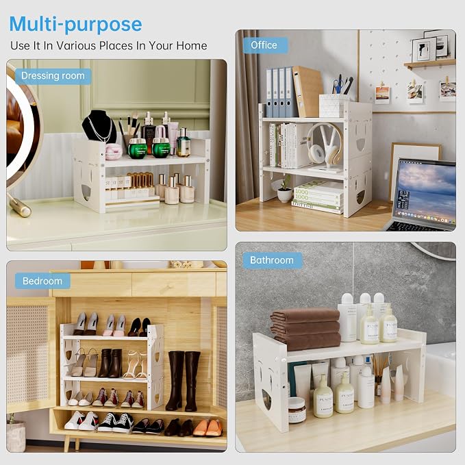 Fun-Face Expandable Cabinet Shelf Organizer,Adjustable Height & Width, Stackable Metal Storage Rack,Kitchen Spice Rack, Pantry Shelf, Countertops (1, White) - Image 8