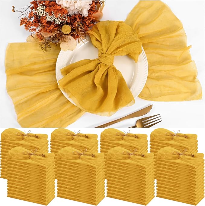 100 Pieces Cloth Napkins Gold Dinner Cheesecloth Napkins for Wedding,Wrinkled Cloth Napkins Bulk for Home Party Rustic Table Decoration, 17 x 17 Inch by Teruntrue