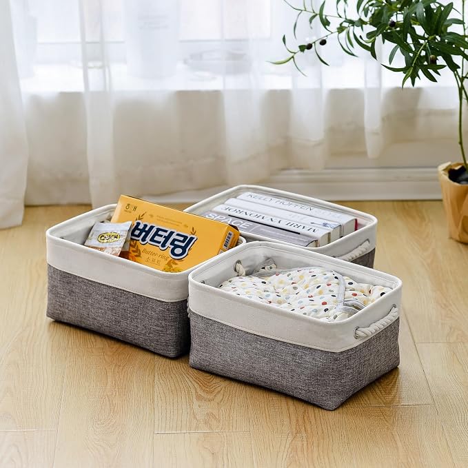 Organization and Storage Basket for Shelves - 1 Pack 14x10x6.7 inch Collapsible Storage Bins, Fabric Storage Cubes for Closet Organizer Toy Gift Cloth (White & Grey) - Image 5