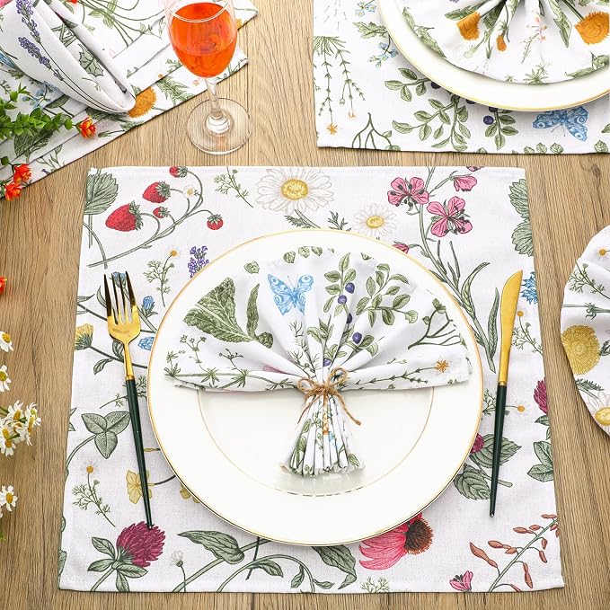 Funnymoom 36 Pcs Herbs and Wild Flowers Cloth Napkins Floral Plants Reusable Napkins Country French Toile Dinner Soft Absorbent for Summer Holiday Party - Image 2