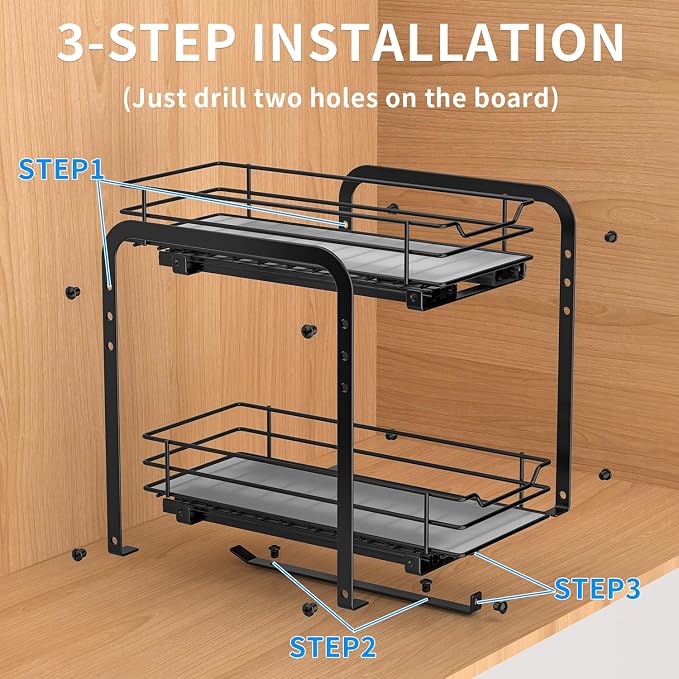 RCHYFEED 2 Tier Pull Out Spice Rack for Inside Cabinets,5.5" Wx10.5 Dx9.5 H | Height Adjustable Spice Cabinet Organizer Heavy Duty Metal Pull Out Spice Rack Vertical Spice Shelf for Cabinets & Pantry - Image 7