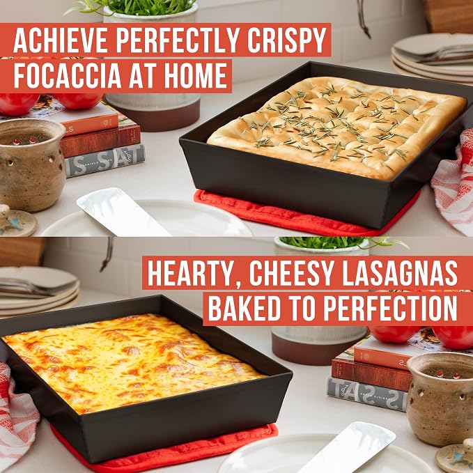 Chef Pomodoro Detroit Style Pizza Pan, 10x14in, Anodized Aluminum Deep Dish | Pre-Seasoned Nonstick Rectangular Bakeware, 2.5in Deep, Great for Casseroles, Focaccia & Deep Dish Desserts, Lasagna Pan - Image 6
