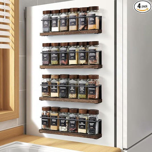4 Pack Strong Magnetic Spice Rack Organizer for Refrigerator and Microwave Oven, Metal Fridge Shelf, Space Saver for Kitchen Organization and Storage, Black by KitHero