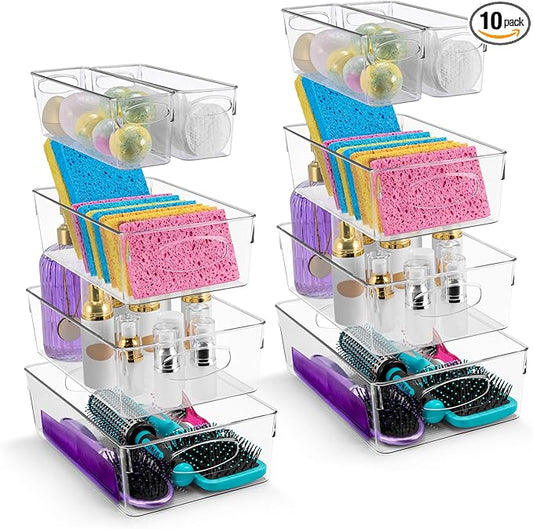 Sorbus Clear Plastic Storage Bins for Organizing, 10 Pack Clear Organizer Bins with Handles, Plastic Storage Bins for Closet, Pantry, Fridge, Medicine Cabinet Organizer, Shelves, Freezer, Drawer by Sorbus