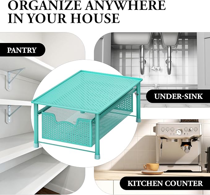 Simple Houseware Stackable Cabinet Basket Drawer Organizer, Turquoise - Image 8