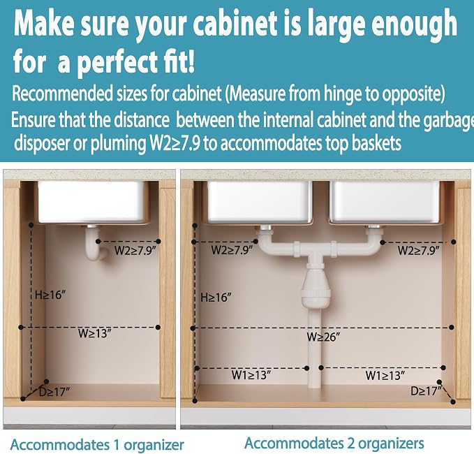 Liuoud Under Sink Organizer 2 Pack, 2 Tier Slide Out Large Capacity Height Adjustable Under Sink Organizers and Storage for Kitchen Bathroom Cabinet, White - Image 6