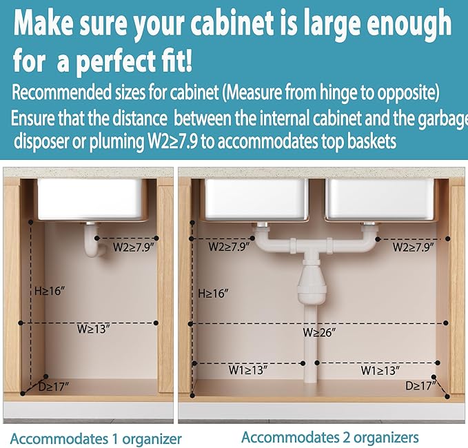 Liuoud Under Sink Organizer 2 Pack, 2 Tier Slide Out Large Capacity Height Adjustable Under Sink Organizers and Storage for Kitchen Bathroom Cabinet, Black - Image 7