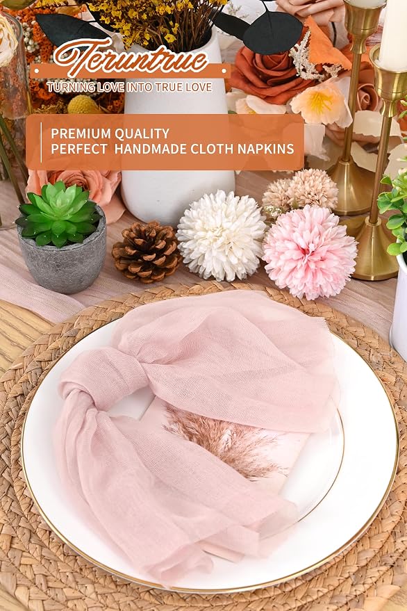 100 Pieces Cloth Napkins Pink Dinner Cheesecloth Napkins for Wedding,Wrinkled Cloth Napkins Bulk for Home Party Rustic Table Decoration, 17 x 17 Inch - Image 6