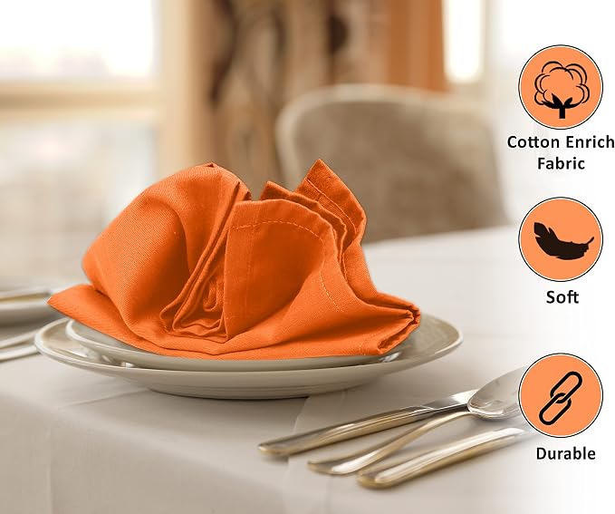 Ruvanti Cloth Napkins Set of 6, 18x18 Inches Napkins Cloth Washable, Soft, Durable, Absorbent, Cotton Blend. Table Dinner Napkins Cloth for Thanksgiving, Halloween Dinners Parties - Orange/Fall - Image 5