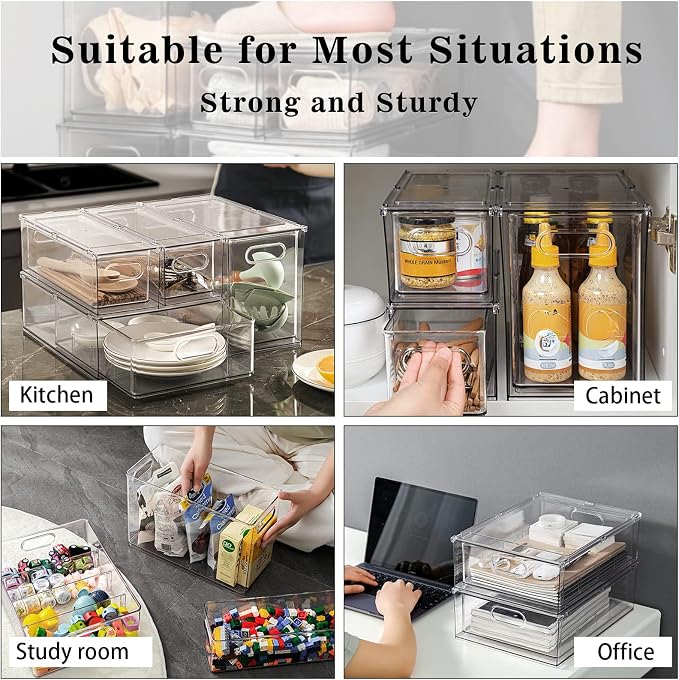 MANO 2Pack Clear Fridge Drawers Pull Out Stackable Refrigerator Drawer Organizer Bins Pantry Storage Box Plastic Food Containers for Kitchen Bathroom Office Closet (X-Large) - Image 8