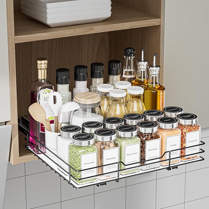 BOIVSHI Spice Rack Organizer for Cabinet, 1 Tier Pull Out Spice Rack, Spice Organizer for Cabinet, Kitchen and Pantry, Fits Spices, Sauces, Canned Food (12.5''Wx10.5''Dx2.5''H) - Image 2