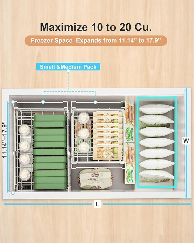 UMDONX 2-Pack Expandable Stackable Large Freezer Storage Boxes | Adjustable Sizes From 11.4 Inches to 17.9 Inches, Suitable for 10-20 Cubic Foot Freezers, White - Image 3