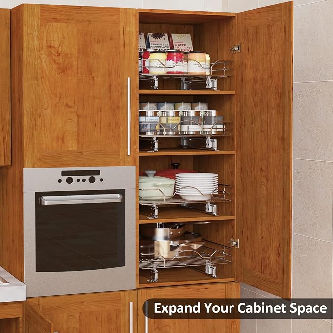 ROOMTEC Pull Out Cabinet Organizer - 17" W x 21" D, Slide Out Kitchen Cabinet Storage Shelves, Fits 18.5" Opening - Image 5