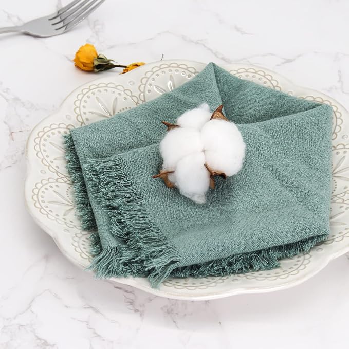 Handmade Cloth Napkins with Fringe,18 x 18 Inches Cotton Linen Napkins Set of 6 Versatile Handmade Square Rustic Fringe Napkins for Dinner, Wedding and Parties, Sage - Image 5