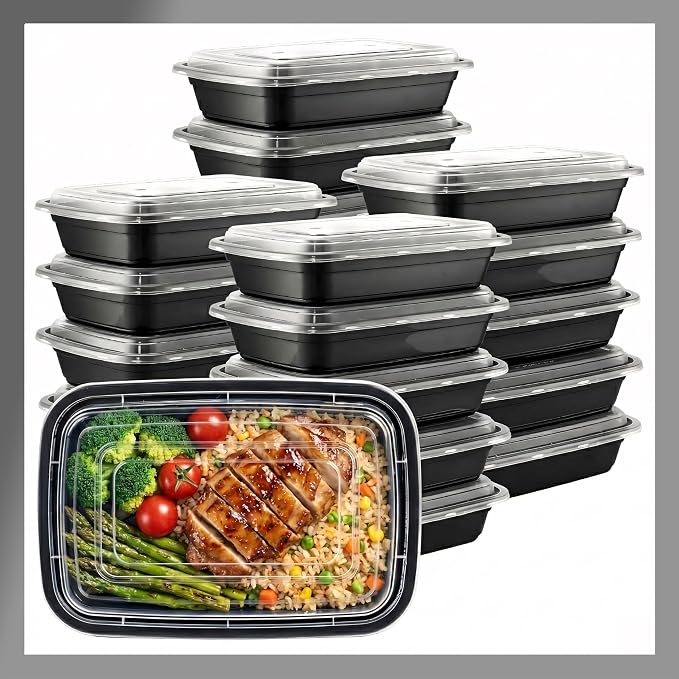 Meal Prep Containers [10 Set] 38 oz with Lids, 1 compartment, Stackable, Reusable, Leakproof, Food Safe, Microwave, Freezer & Dishwasher Safe for Food Prep Storage Bento Box (10 Set, 38 oz) by Pokanic%C2%AE