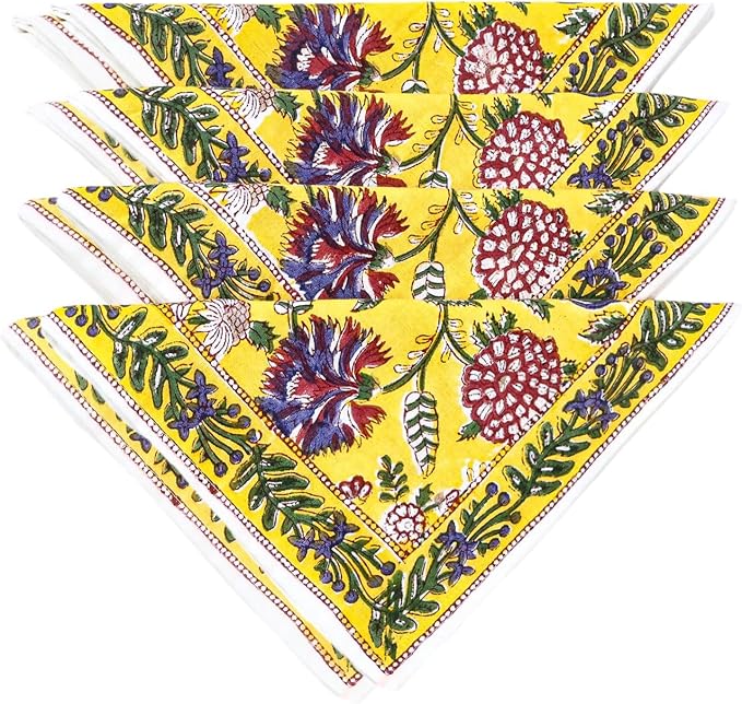 14x14 Inches Cotton Napkins Set of 4, Yellow Red, Washable Hand Block Printed Reusable Cloth Napkins for Dinning, Party, Wedding, Home Decor Autumn - Image 6