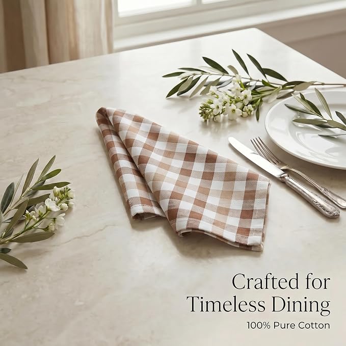 Urban Villa Cloth Napkins Cotton 20x20 (Set of 12) Taupe/Chocolate - Image 8