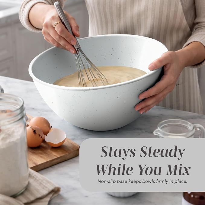 COOK WITH COLOR Mixing Bowls with TPR Lids - 12 Piece Plastic Nesting Bowls Set includes 6 Prep Bowls and 6 Lids, Microwave Safe Mixing Bowl Set (Speckled White) - Image 6