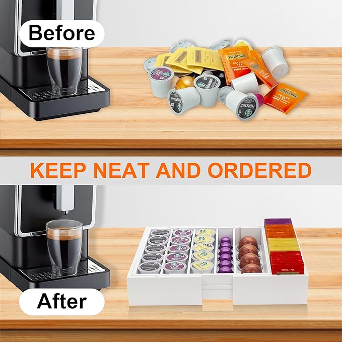 MinBoo Bamboo Drawer Organizer - Expandable K Cup & Pods Holder, Coffee Pod Storage, Tea Organizer, Versatile Kitchen Accessory Organization and Storage,White - Image 5