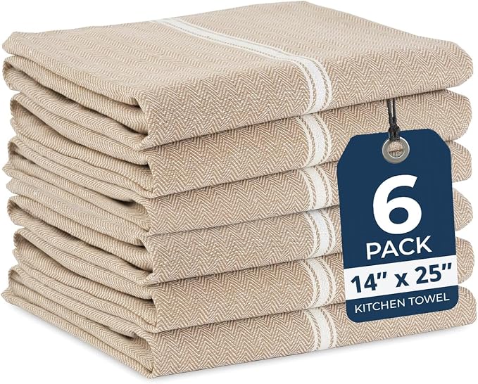 LANE LINEN Kitchen Towels Set - 100% Pure Cotton Dish Towels for Kitchen, Super Absorbent Kitchen Hand Towel, Tea Towels, Soft & Durable Dish Cloths, Pack of 6 – 14”x25”, Beige by LaneLinen