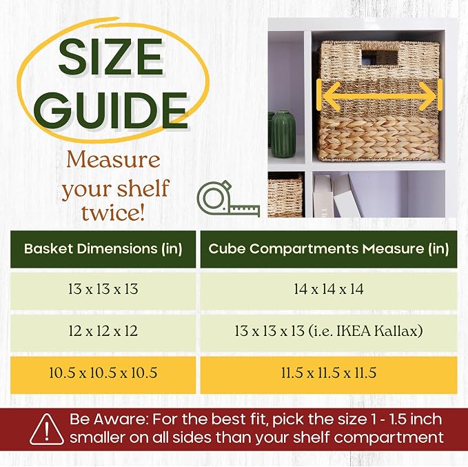 11x11 Wicker Storage Cubes Storage Baskets For Shelves Set 4 | 10.5 x 10.5 Water Hyacinth Storage Baskets Woven With Seagrass, Palm Leaf. Foldable Square Baskets With Carry Handles - Image 5