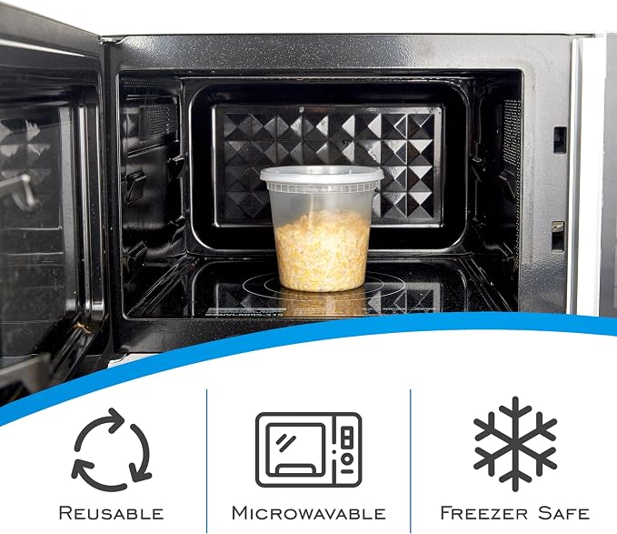 [24 OZ, 25 Sets Plastic Deli Food Storage Containers with Airtight Lids | Microwave-, Freezer-, Dishwasher-Safe | BPA Free | Heavy-Duty | Meal Prep | Leakproof | Recyclable (Pack of 2) - Image 3
