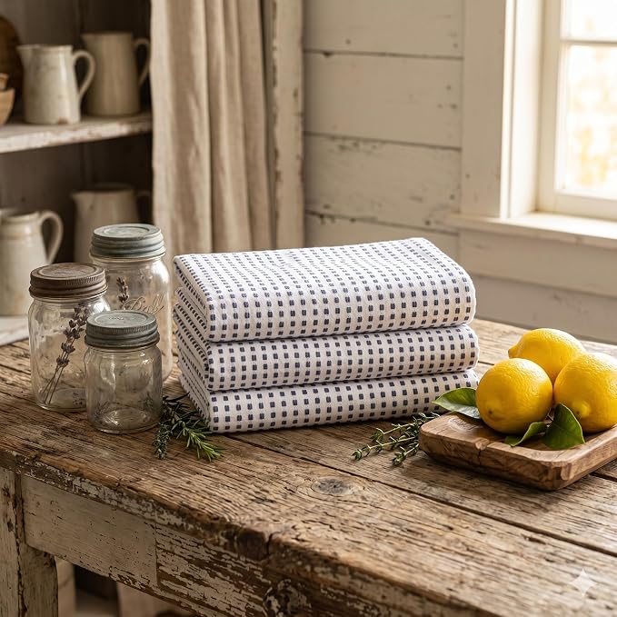Urban Villa Christmas Dot Check Kitchen Towels Set of 6 20X30 Inches 100% Cotton Highly Absorbent Kitchen Towels Premium Quality Ultra Soft Mitered Corners Towels Iblue/White - Image 4