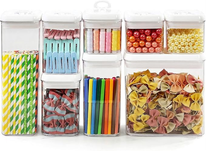 Felli Flip Tite Storage Container with Lid 4" RECTANGULAR Air Tight Ring Flip Top, Stackable Acrylic Canister for Kitchen Counter Pantry, Cereal Granola Pasta Spice, Christmas Gift (4pk, Variety) - Image 9