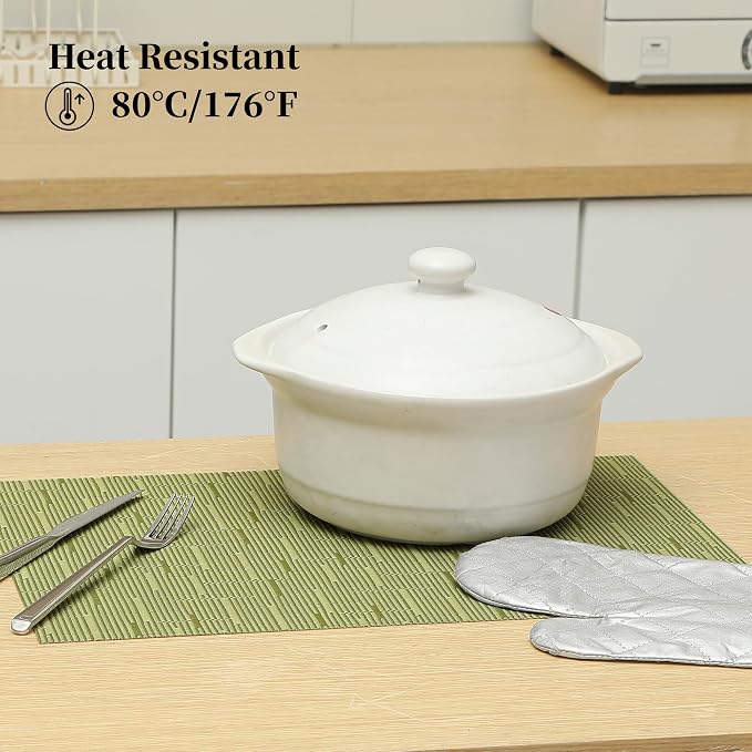 Leetaltree Pea Green Placemats Set of 8 - Heat Resistant Non-Slip Place mats for Dining Table, Washable Durable PVC Vinyl Woven Table Mats（Pea Green, 8） - Image 4