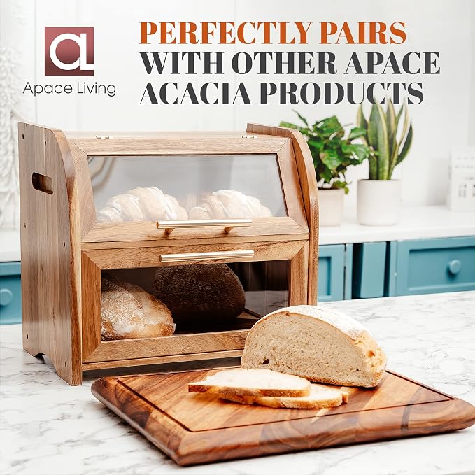 Arise Acacia Wooden Bread Box for Kitchen Countertop, Extra Large 2-Shelf | Bread Storage Container with Clear Windows & Air Vents, Bread Bin & Keeper, Keeps Bagels, Rolls & Buns Fresh, Self Assembly - Image 5