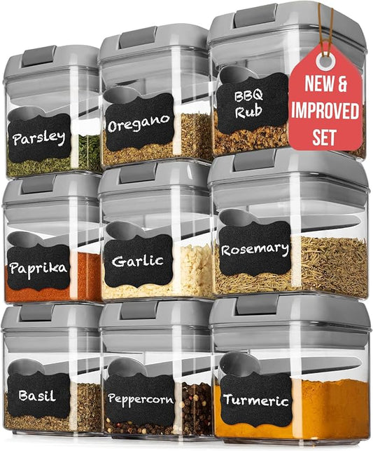 Shazo 9 PC Airtight Food Storage Containers - BPA Free Clear Plastic Snack & Spice Containers with Easy Lock Lids - Kitchen and Pantry Organization for Herbs, Coffee, Tea - 0.5L / 2.1 Cups by Shazo