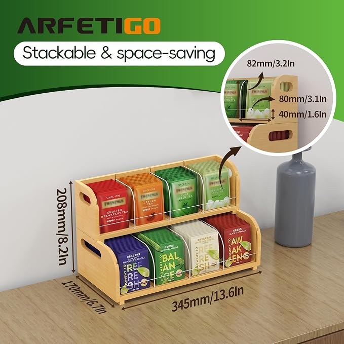 Bamboo Tea Organizer – Stackable Collection (2Tier) - Image 2