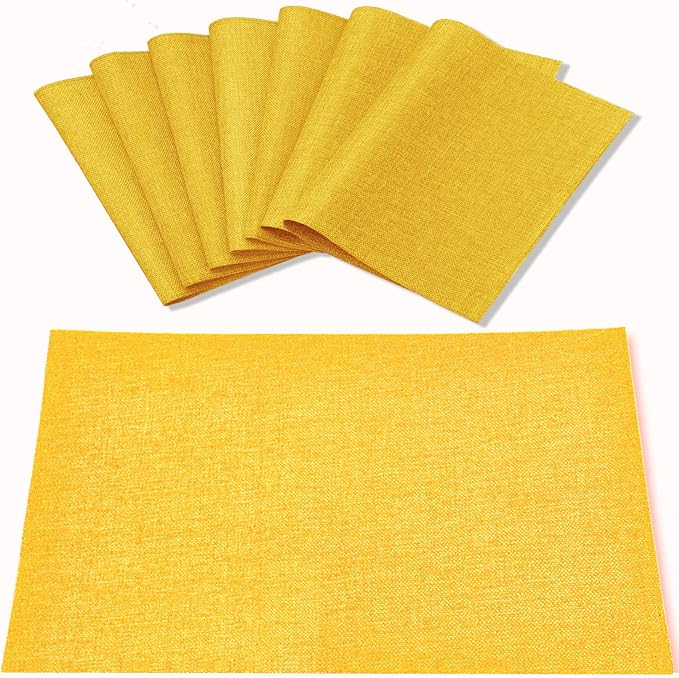 Cloth Yellow Placemats Set of 8, Linen Type Fabric Placemats Machine Washable Heat Resistant Placemats Polyester Place Mats for Halloween, Thanksgiving and Christmas Dining Table (Yellow) by Rinpon