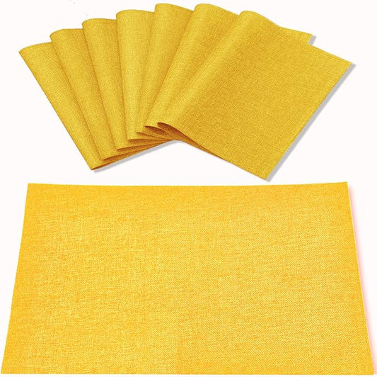 Cloth Yellow Placemats Set of 8, Linen Type Fabric Placemats Machine Washable Heat Resistant Placemats Polyester Place Mats for Halloween, Thanksgiving and Christmas Dining Table (Yellow) by Rinpon