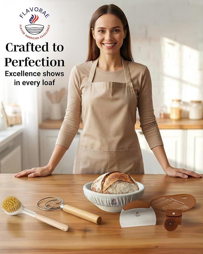 Banneton Bread Proofing Basket with Liner – Natural Rattan Dough Riser with Sourdough Baking Accessories, Artisan Bread Loaves, Homemade Bread Making - 9” Round Sourdough Starter Kit - Image 7