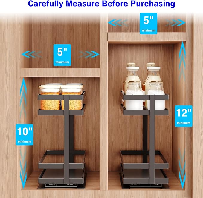 Mustorn Pull Out Spice Rack Organizer for Cabinet, 2 Tier Metal Slide Out Seasoning Organizer and Storage Heavy Duty Vertical Spice Rack Shelf Pullout for Kitchen Cabinets No Drilling(1 Pack, Black) - Image 9