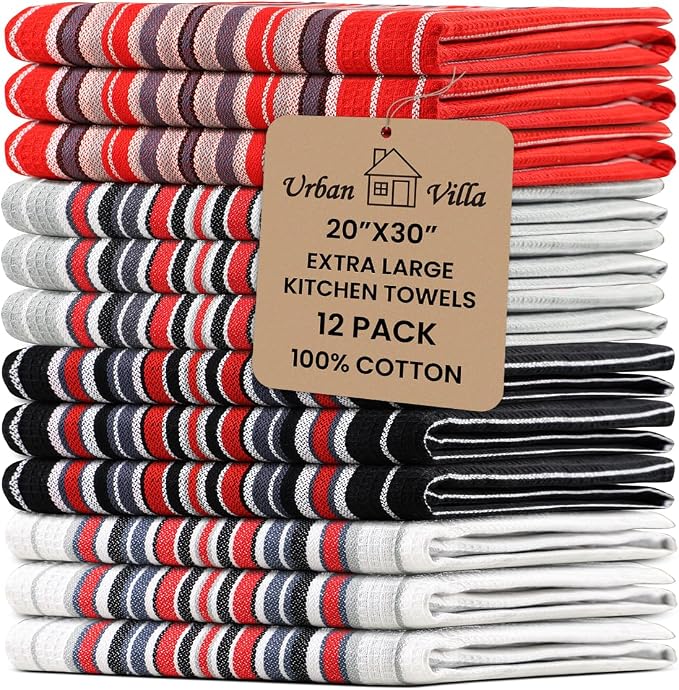 Urban Villa Kitchen Towel Cotton Dish Towes 20”x30” (Set of 12) Multi by CottonTrends