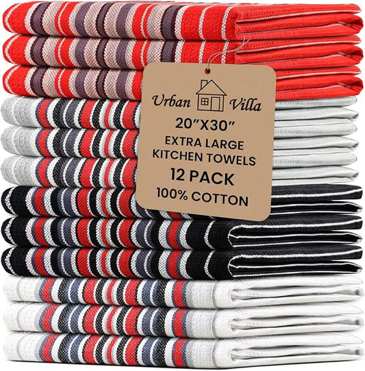 Urban Villa Kitchen Towel Cotton Dish Towes 20”x30” (Set of 12) Multi by CottonTrends