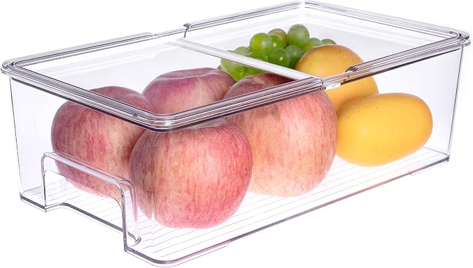 SANNO Vegetable Refrigerator Organizer Food Bins with lids Large Stackable Fridge Clear Organizers Kitchen Cabinet Organizer for Freezer, Kitchen, Countertops, Cabinets Pantry Storage Bins，set of 2 - Image 2