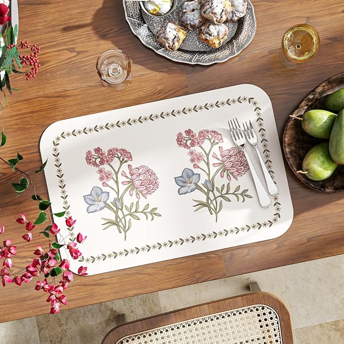 Vinyl Waterproof Placemats Set of 6 Rectangular,12"*17"-Helena D | Wipeable Beautiful Print Place Mats,Stain Resistant,Floral Pattern,Everyday Meals,Kitchen,Dinning,Holiday,Decor - Image 2