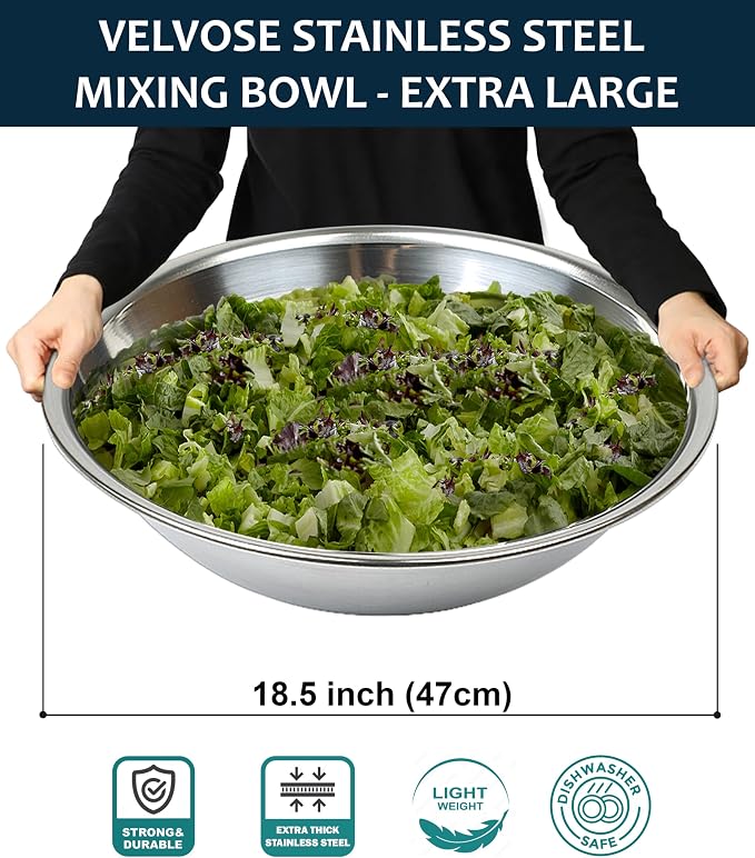 Stainless Steel Mixing Bowl Extra Large, 17-Quart, 18.5 inch (Diameter), 5.3 inch (Height) Mixing Bowl 18.5" (1) - Image 2