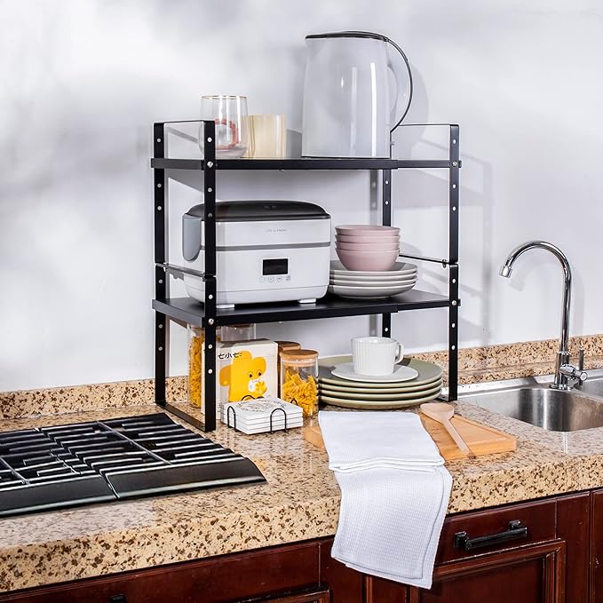 Across-Star Expandable Cabinet Shelf Organizer Rack, Stackable Kitchen Counter Storage Shelves Stand, Adjustable Height Pantry Shelf Spice Rack - Image 7