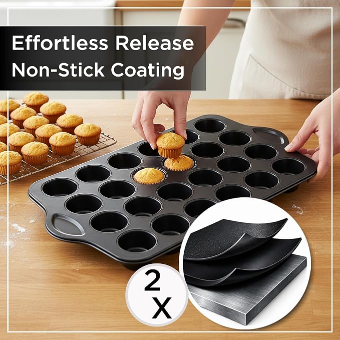 Wrenbury 24-Cup Mini Muffin Pan - PFOA-Free Non-Stick, Premium Carbon Steel | 1.8" Cups, Dishwasher Oven and Freezer Safe, Heavy Gauge - Image 5