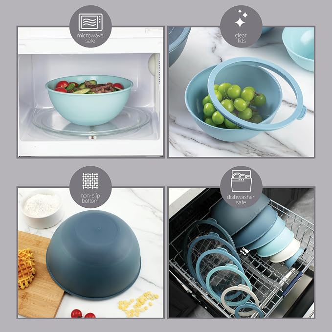COOK WITH COLOR Mixing Bowls with Lids - 12 Piece Plastic Nesting Bowls Set includes 6 Prep Bowls and 6 Lids, Microwave Safe Mixing Bowl Set, Blue Tritan Lid - Image 4