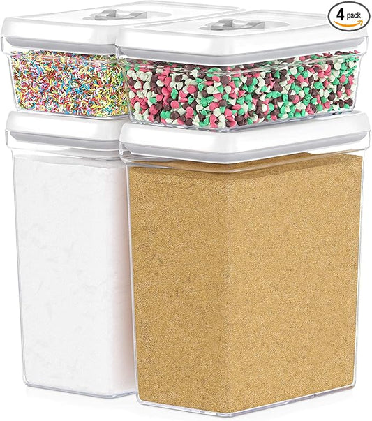 DWËLLZA KITCHEN Large Airtight Food Storage Containers with White Lids (3.8L, 0.8L) - Clear Plastic Bulk Food Pantry & Kitchen Storage Containers for Flour, Sugar 4 Pc BPA-Free, Keeps Fresh & Dry by DW%C3%8BLLZAKITCHEN